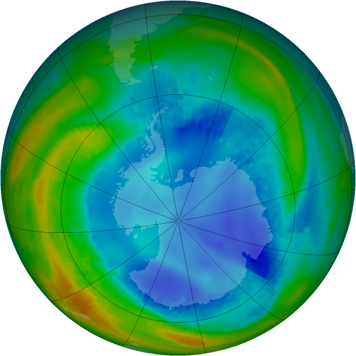 Antarctic ozone map for 11 August 2001